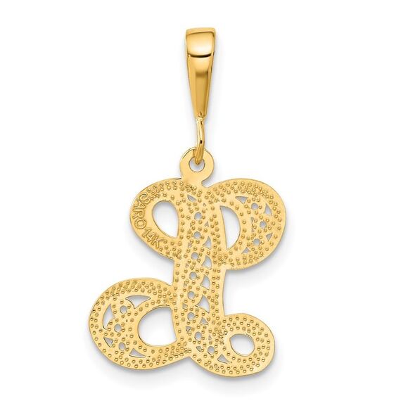 14k Yellow Gold, Maci Collection, LG Filigree Script Initial L Pendant - Picture 3 of 5